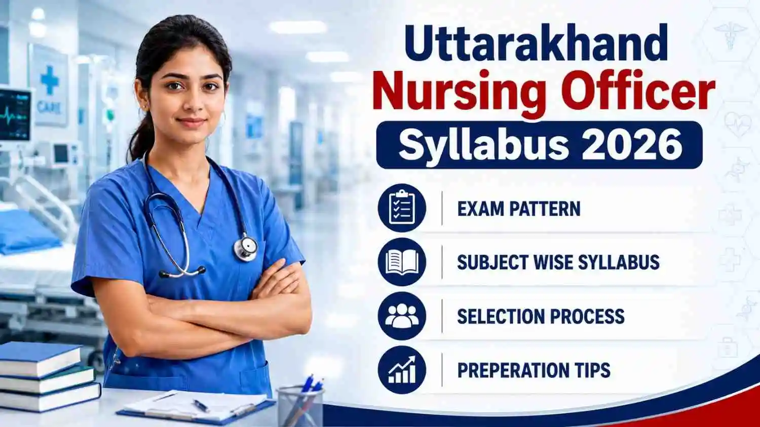Uttarakhand Nursing Officer Syllabus 2026 feature image, exam pattern, subject wise syllabus, selection process and preparation tips
